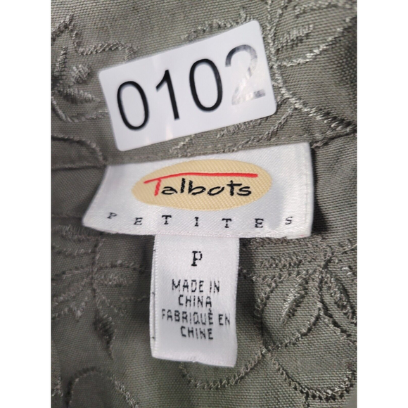 [102] Talbots Petites Floral Embroidered Olive Button Up Blouse- Size PP (0-2) - Picture 3 of 8